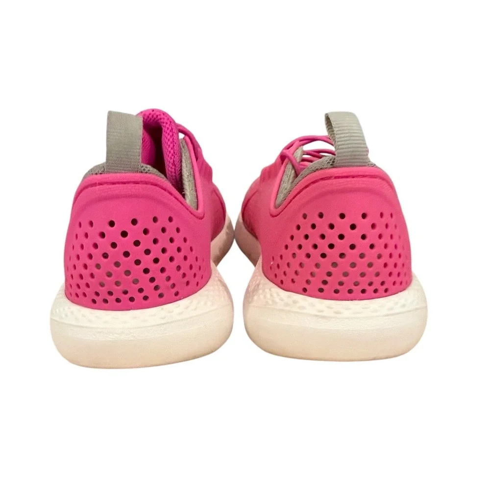 Crocs LiteRide Pacer Kids Shoes‎ J4 Electric Pink Perforated Sneakers 206011